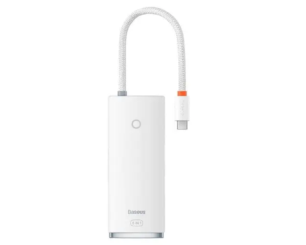 HUB USB Baseus Lite, cu 6 porturi, 2 x USB 3.0, 1 x HDMI, 1 x USB-C PD, 1 x SD/TF (Alb)