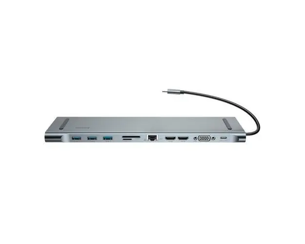Hub USB-C Baseus Enjoyment CATSX-G0G, 3x USB-A 3.0, USB-C, 2x HDMI, VGA, SD/microSD, RJ45 (Gri)