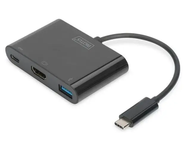 HUB USB DIGITUS DA-70855, USB-C - HDMI/USB-C/USB 3.0, PD 60W (Negru)