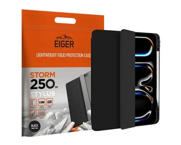 Husa Book Cover Eiger Storm 250m Stylus EGSR00233, pentru Apple iPad Pro 11 2024 (Negru)