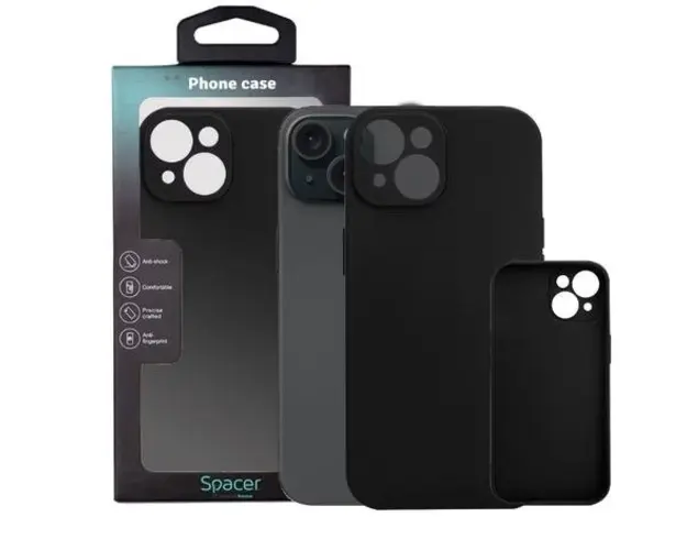 Husa Spacer SPPC-AP-IP15-TPU, grosime 1.5mm, material flexibil TPU, pentru Iphone 15 (Negru)