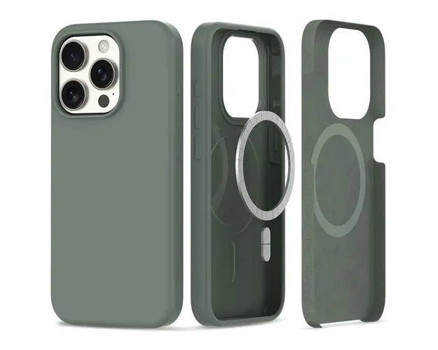 Husa MagSafe pentru Apple iPhone 15 Pro Max, Tech-Protect, Silicone, Kaki