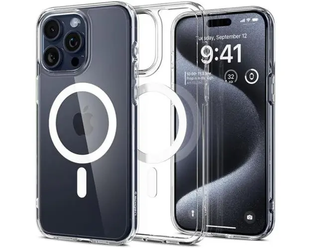Husa MagSafe pentru Apple iPhone 15 Pro, Spigen, Ultra Hybrid, Alba