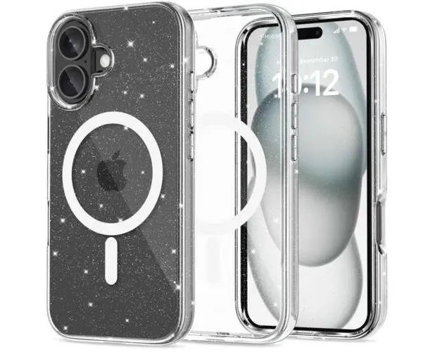 Husa MagSafe pentru Apple iPhone 16, Tech-Protect, Flexair Hybrid Glitter, Transparenta