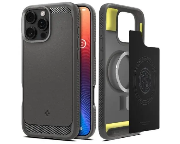 Husa MagSafe pentru Apple iPhone 16 Pro, Spigen, Rugged Armor, Gri