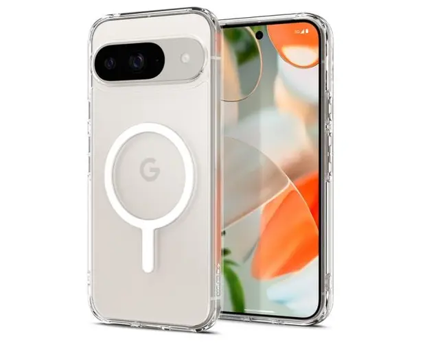 Husa MagSafe pentru Google Pixel 9 / 9 Pro, Spigen, Ultra Hybrid Metal Ring, Transparenta