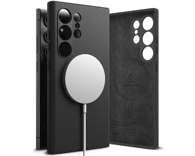 Husa MagSafe pentru Samsung Galaxy S24 Ultra S928, Ringke, Silicone Magnetic, Neagra