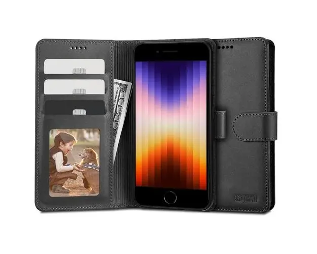 Husa pentru Apple iPhone SE (2022) / SE (2020) / 8 / 7, Tech-Protect, Wallet, Neagra