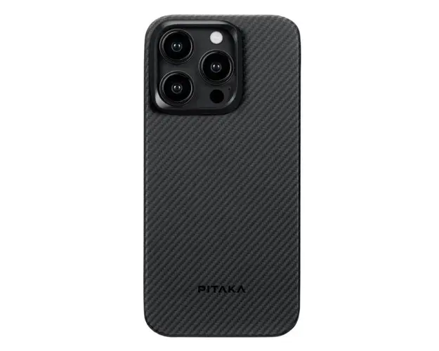 Husa Pitaka MagEZ 4, Aramida 600D, pentru iPhone 15 Pro Max, compatibila MagSafe (Negru/Gri)