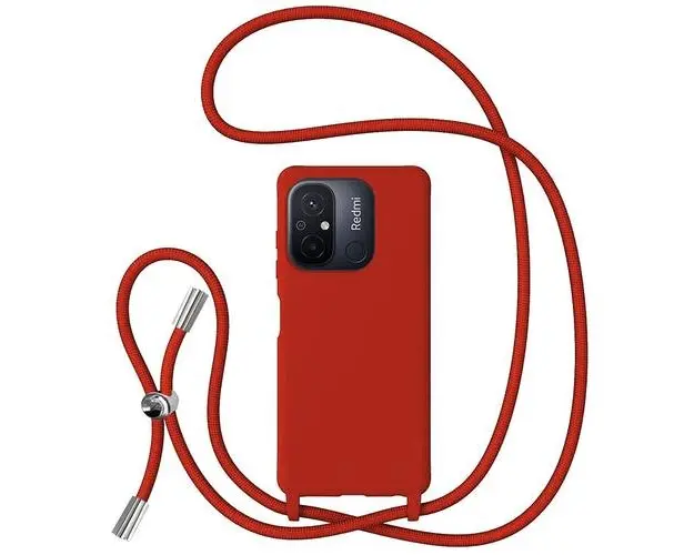 Husa Protectie Spate Lemontti Silicon cu Snur Xiaomi Redmi 12C, protectie 360, material fin, captusit cu microfibra (Rosu)