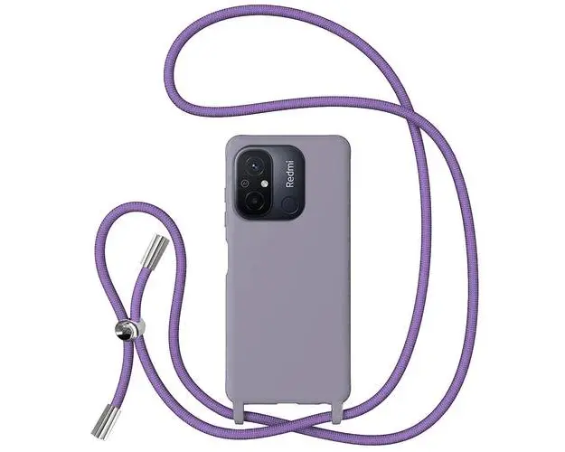Husa Protectie Spate Lemontti Silicon cu Snur pentru Xiaomi Redmi 12C, protectie 360, material fin, captusit cu microfibra (Mov)