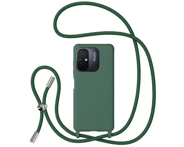 Husa Protectie Spate Lemontti Silicon cu Snur pentru Xiaomi Redmi 12C protectie 360, material fin, captusit cu microfibra (Verde)