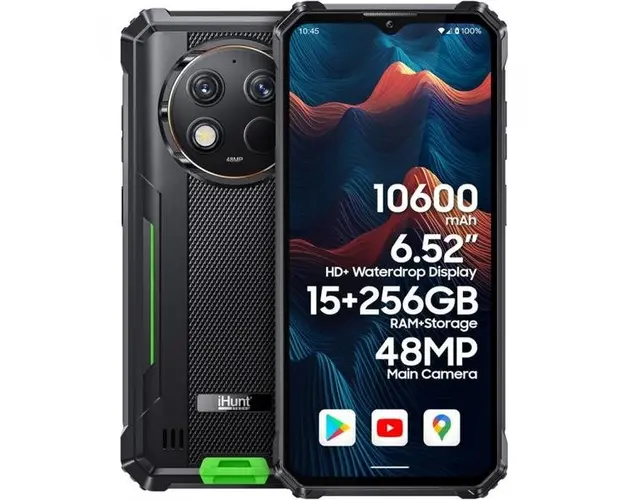 Telefon Mobil iHunt Titan P15000 Ultra, Procesor Unisoc USM9230, Ecran IPS 6.62inch, 8GB RAM, 256GB Flash, Camera Duala 48 + 2 MP, Wi-Fi, 4G, Dual Sim, Android (Negru/Verde)