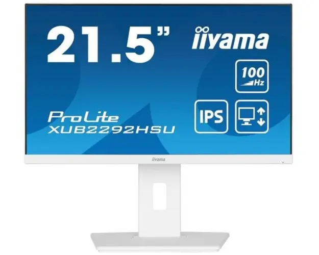 Monitor IPS LED Iiyama 21.5inch XUB2292HSU-W6, Full HD (1920 x 1080), HDMI, DisplayPort, Boxe, Pivot, 100 Hz, 0.4 ms (Alb)