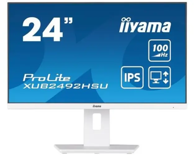 Monitor IPS LED iiyama ProLite 23.8inch XUB2492HSU-W6, Full HD (1920 x 1080), HDMI, DisplayPort, Boxe, Pivot (Alb)