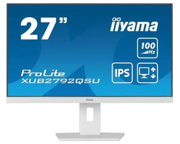 Monitor IPS LED Iiyama 27inch XUB2792QSU-W6, WQHD (2560 x 1440), HDMI, DisplayPort, Boxe, Pivot, 100 Hz, 0.4 ms (Alb)