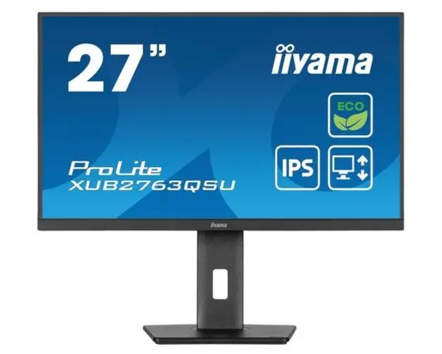 Monitor IPS LED Iiyama 27inch XUB2763QSU-B1, QHD (2560 x 1440), HDMI, DisplayPort, Boxe, Pivot, 100 Hz, 2 ms (Negru)
