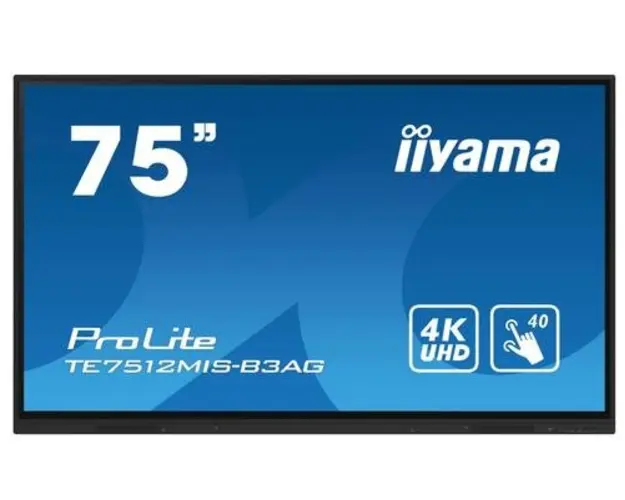 Ecran Profesional IPS LED iiyama ProLite 75inch TE7512MIS-B3AG, UHD (3840 x 2160), VGA, HDMI, Boxe, Touchscreen (Negru)