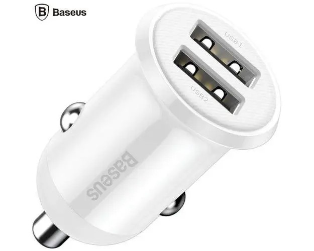 Incarcator auto Baseus Grain Pro, 2x USB, 4.8A (Alb)