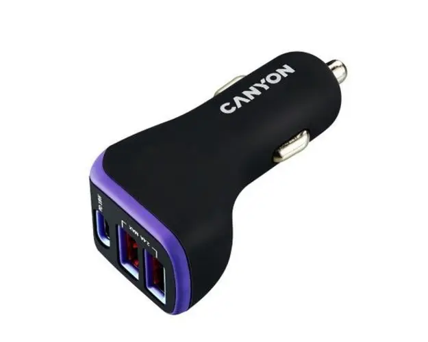 Incarcator auto Canyon CNE-CCA08PU, 2 x USB, USB Type-C, 2.4A (Negru/Violet)