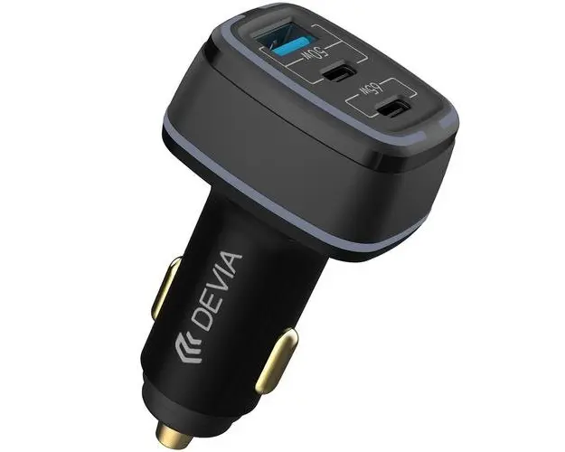 Incarcator Auto DEVIA Extreme, 115W, 3A, 1 x USB-A - 2 x USB-C, Negru