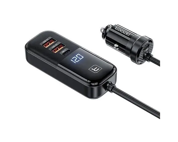 Incarcator Auto Toocki 2A+2C, 120W, 3A, 2 x USB-A - 2 x USB-C, Negru TCC2C2AXJ01