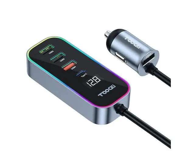 Incarcator Auto Toocki 4A+1C, 105W, 3A, 1 x USB-C - 4 x USB-A, Negru TCC4A 1C-XC0G