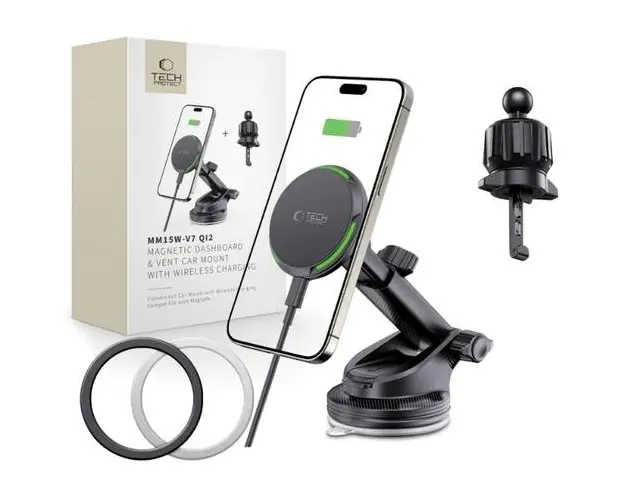 Incarcator Auto Wireless Tech-Protect MM15W-V7 QI2, 15W, 1.67A, Negru