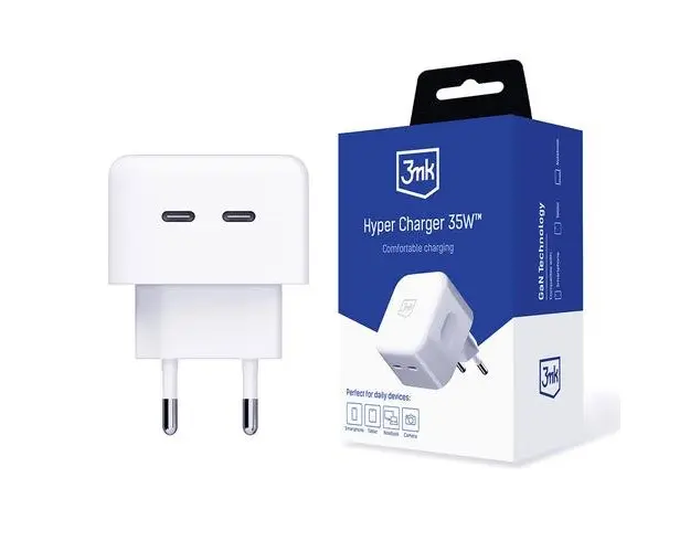 Incarcator Retea 3MK HyperCharger, 35W, 3A, 2 x USB-C, Alb
