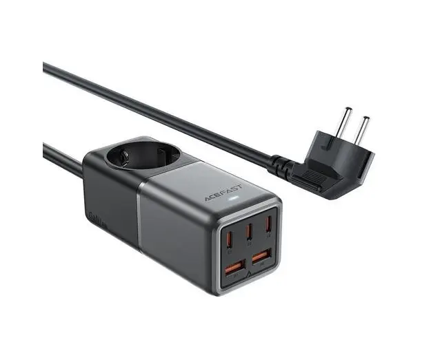 Incarcator Retea Acefast Z2 GaN, 75W, 5A, 1 x Schuko - 2 x USB-A - 3 x USB-C, Gri