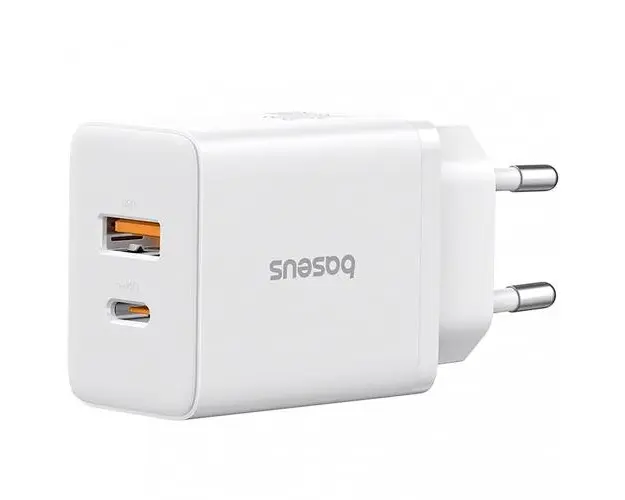 Incarcator Retea Baseus Cube P10111404213-00, 30W, 2.4A, 1 x USB-A - 1 x USB-C (Alb)