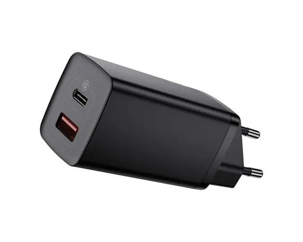 Incarcator Retea Baseus GaN2 Lite CCGAN2L-B01, Quick Charge, 1 x USB Type-C, 1 x USB, 65W (Negru)