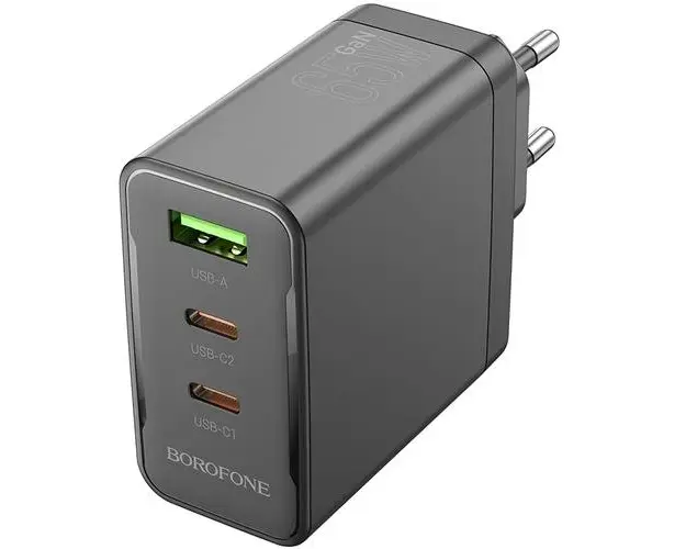 Incarcator Retea Borofone BN12, 65W, 5A, 1 x USB-A - 2 x USB-C, Negru