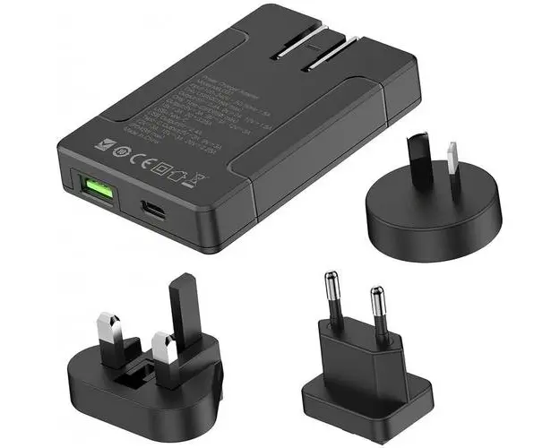 Incarcator Retea Budi, 65W, 3A, 1 x USB-A - 1 x USB-C (Negru)