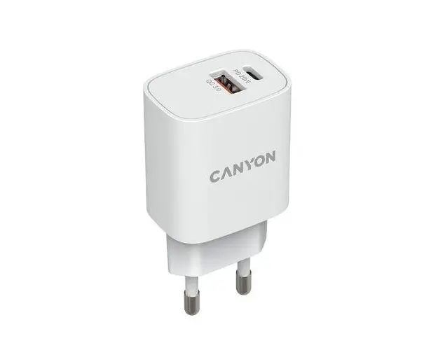 Incarcator retea Canyon CNE-CHA20W04, USB Type-A, USB Type-C (Alb)