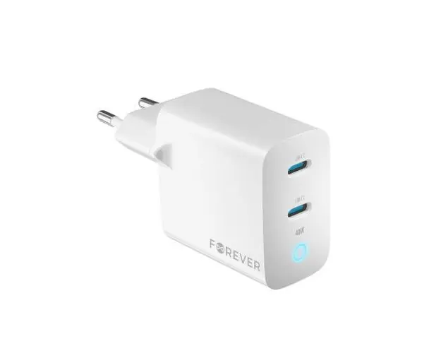 Incarcator Retea Forever TC-06-40CC, 40 W, 3 A, 2 x USB-C, Alb