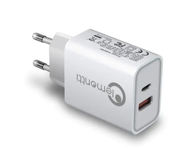 Incarcator Retea Lemontti LEMIRPDTU20ALB, 1 x USB Type-C, 1 x USB Quick Charge 3.0 20W, 3.4A (Alb)