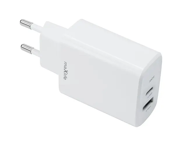 Incarcator Retea MaXlife MXTC-10-20AC, 20W, 3A, 1 x USB-A, 1 x USB-C, Alb