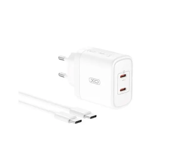 Incarcator Retea USB-C XO Design CE08, 50W, 3A, 2 x USB-C, Alb