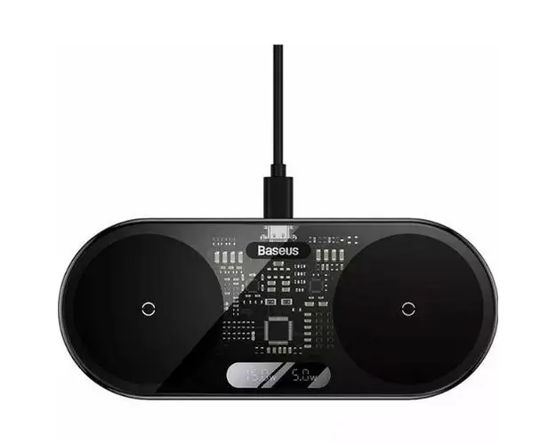 Incarcator Retea Wireless dublu Baseus 6932172612672, Display Digital LED, 20 W, 1.1 A (Negru)