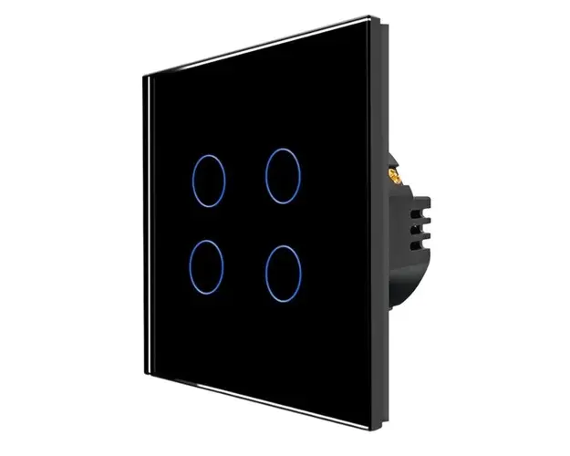 Intrerupator Cvadruplu cu Touch din Sticla LUXION, 500W (Negru)