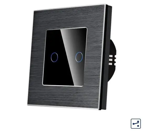 Intrerupator Dublu Cap Scara / Cruce cu Touch din Sticla si Rama de Aluminiu LUXION, Serie A (Negru)