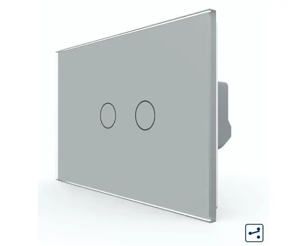 Intrerupator Dublu Cap Scara / Cruce cu Touch LIVOLO din Sticla  Standard Italian (Gri)
