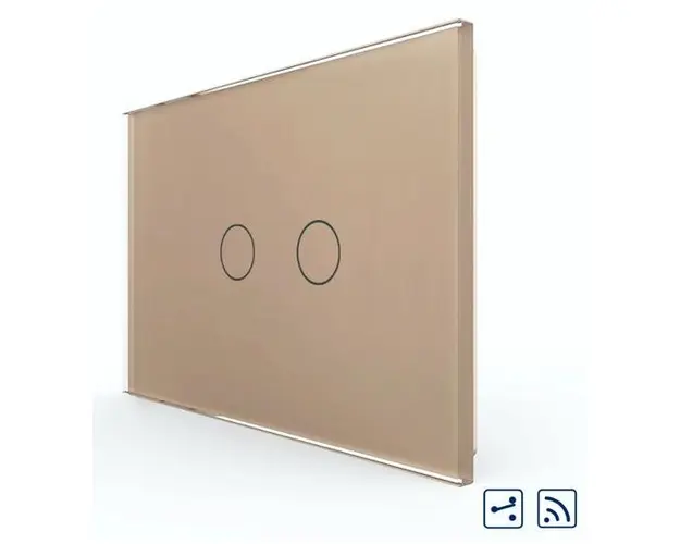 Intrerupator Dublu Cap Scara / Cruce Wireless cu Touch LIVOLO din Sticla  Standard Italian (Auriu)