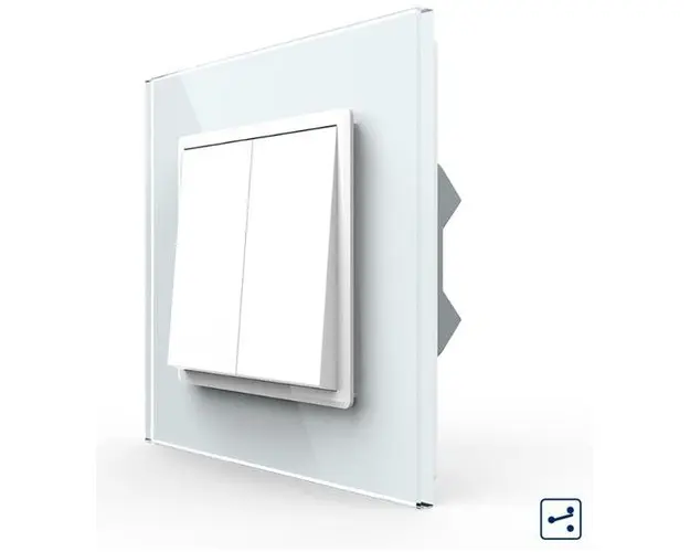 Intrerupator Dublu Mecanic Cap Cruce LIVOLO cu Rama din Sticla - Serie Noua (Alb)