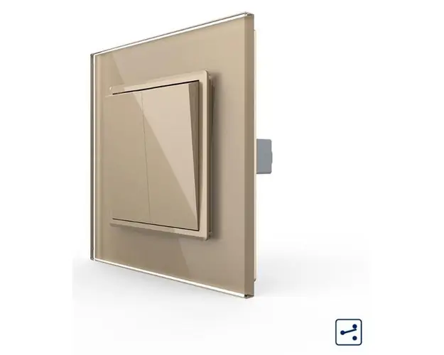 Intrerupator Dublu Mecanic LIVOLO cu Rama din Sticla - Serie Noua (Auriu)