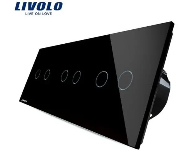 Intrerupator dublu+dublu+dublu cu touch Livolo din sticla (Negru)