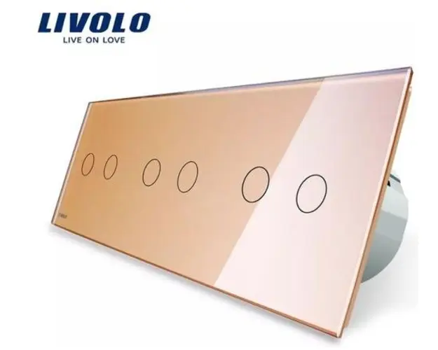 Intrerupator dublu+dublu+dublu cu touch Livolo din sticla (Auriu)