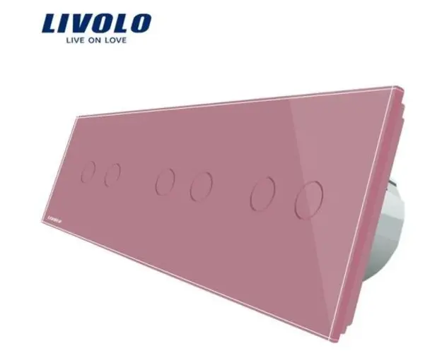 Intrerupator dublu+dublu+dublu cu touch Livolo din sticla (Roz)