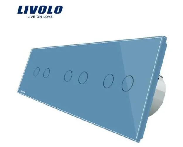Intrerupator dublu+dublu+dublu cu touch Livolo din sticla (Albastru)